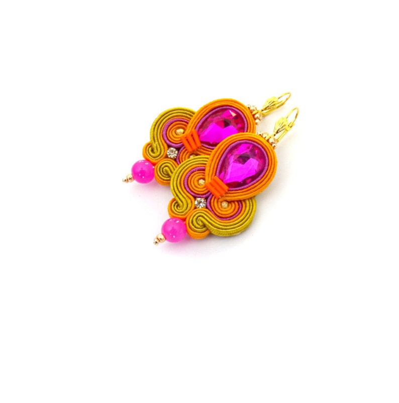 Hot Pink Soutache Dangle Earrings: Bollywood Style Rhinestone Jewelry image 9