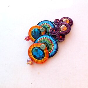 80s style earrings for woman, statement colorful soutache earrings, clip-on earrings for non pierced ears image 7