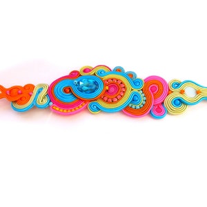 Colorful Cuff Bracelet, Soutache Bracelet, Beaded Bracelet, Handmade Bracelet, Turquoise Bracelet, Pink Bracelet, Charteuse Barcelet image 2