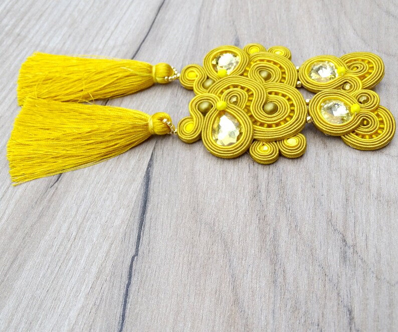 Very Long Clipon Earrings Deep Yellow Gold Tassel Earrings Etsy