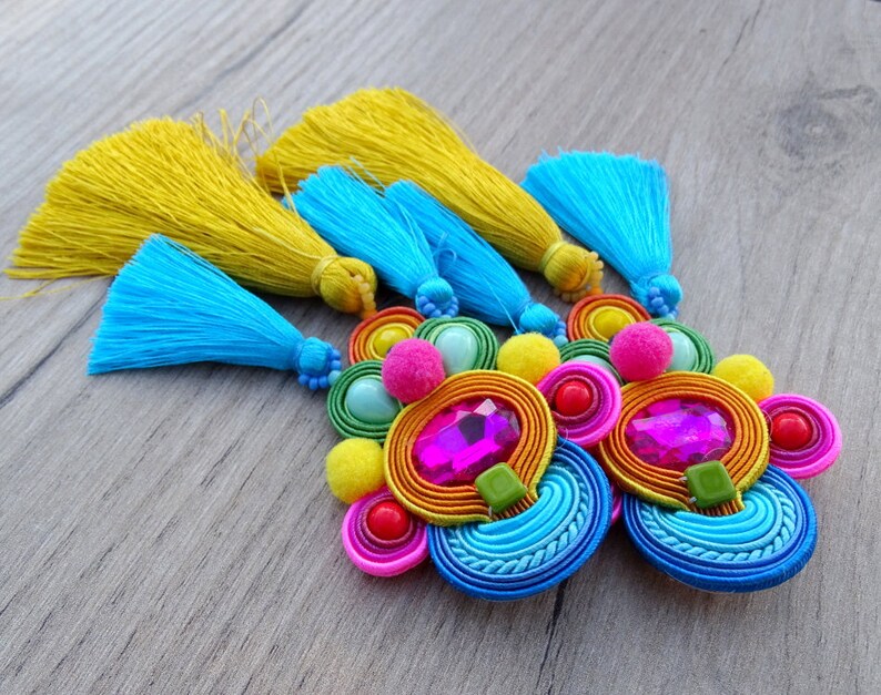 Very Long Tassel Earrings Colorful Statement Earrings Etsy