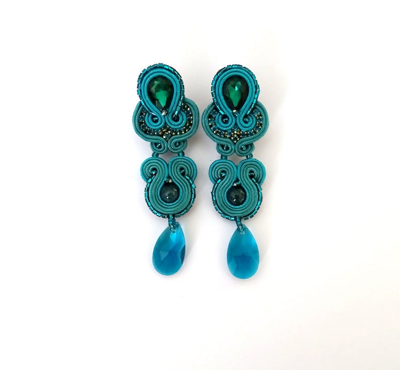 Stud Earrings Teal Crystal Jewelry Teardrop Earrings Etsy