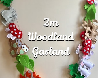 Handmade woodland Animal Garland Bunting 2m in length with leaves & toadstools MADE TO ORDER bedroom Nursery decor, Wall hanging