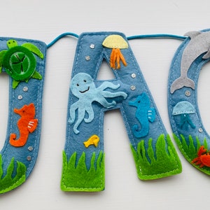 Handmade Under the sea Name Garland sea creatures Personalised Decoration Banner Bunting Gift Felt Letters Home decoration party Wall Decor