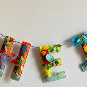 Personalised Jungle Safari Name Garland, Name Banner, Bunting, Gift, Party, Felt, Home Decoration, Letters, Birthday, Present, Animals