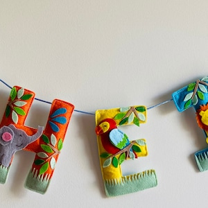 Felt Jungle Safari Animal  Name Garland, Name Banner, Name Bunting, Name sign, Nursery decor, childs bedroom, party decor, baby shower, gift