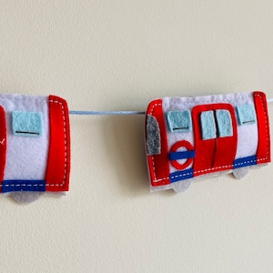Handmade Felt London Underground Tube Train Garland 2m Home Decor, gift, Bunting, Kings Coronation Party Decoration