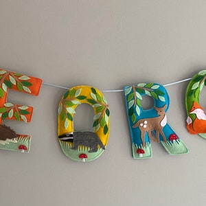 Bright Woodland Animal Felt Name Garland, Name Banner, Name Bunting woodland nursery decor, Personalised gift New baby gift Home decor party