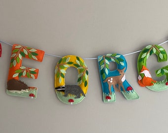 Bright Woodland Animal Felt Name Garland, Name Banner, Name Bunting woodland nursery decor, Personalised gift New baby gift Home decor party