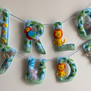 Jungle Animal Name Garland Safari Personalised Decoration Name Banner Bunting Gift MADE TO ORDER Bedroom Nursery Decoration Wild animals