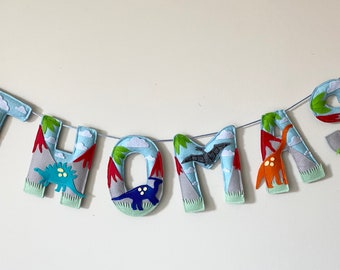 Dinosaur Felt Name Garland, Prehistoric,  Nursery Decor, Banner, Bunting, Handmade Party Decoration, wall sign
