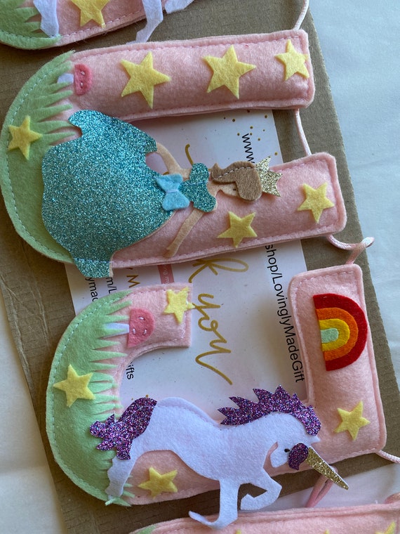 Felt Name Garland, Unicorn Fairy Princess Banner, Kids Nursery Decor, Birthday Party Sign