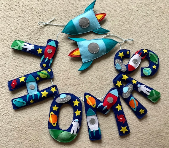 Felt Space Name Garland, Rocket Ship Nursery Decor, Name bunting, banner, sign, Party Decoration,