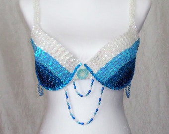 SBR1A Sequin bra 38C 85D,Blue rainbow sequin bra, Sequin belly dance dancing bra, Burning Man, Show sequin bra top