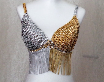 SBR5A Sequin bra 36D 80DD gold silver sequin belly dance dancing bra, Belly dancing bra top, Burning Man, Show sequin bra top