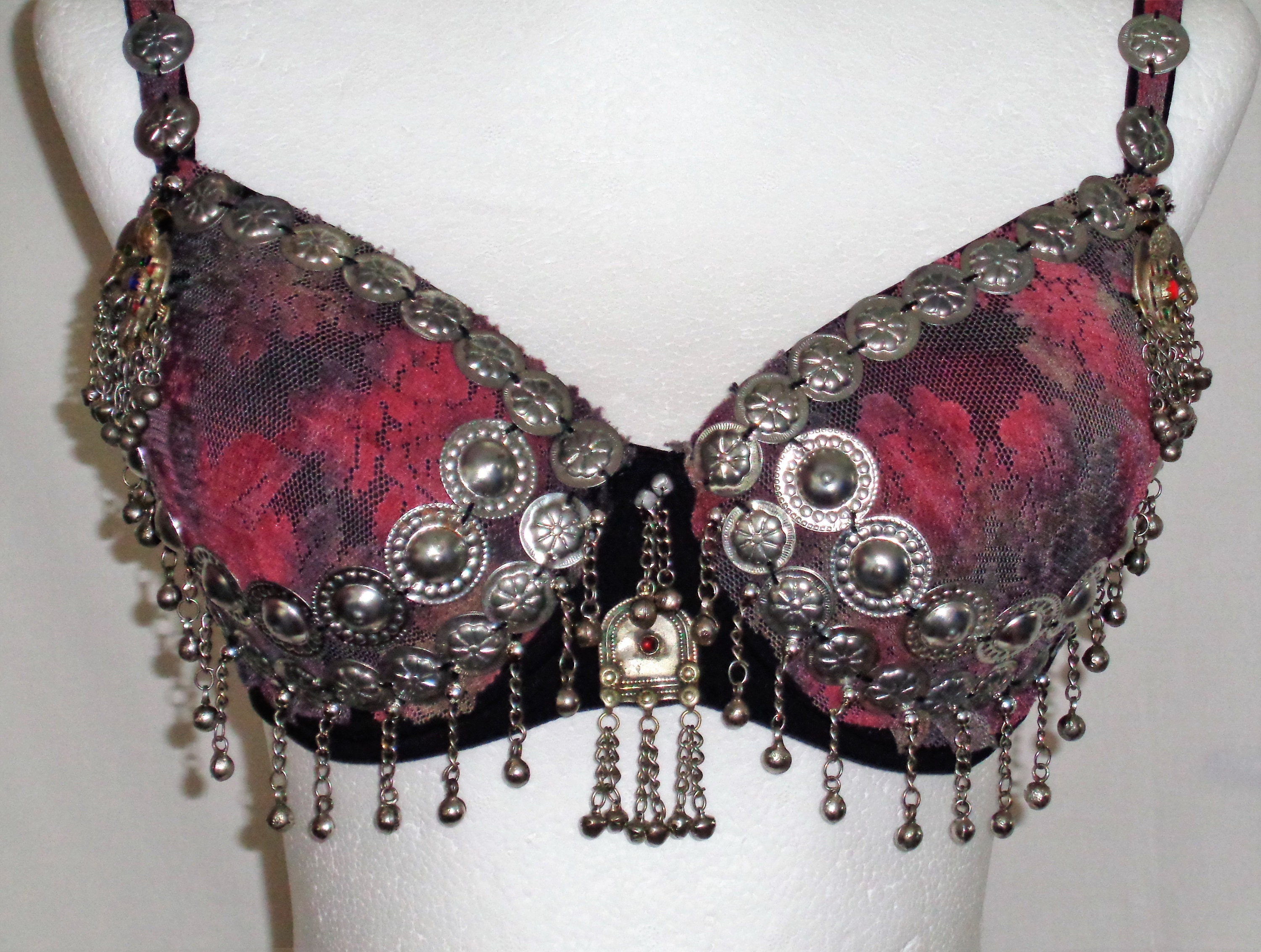 Tribal Fusion Bra, US Size 32 AA, Pink Tribal Fusion Bra With Bellychain  and Tribal Coins and Kuchi Buttons, Handmade,ooak -  New Zealand
