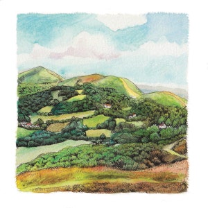 Malvern Hills framed watercolour print Malvern Hills