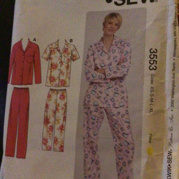 KWIK SEW MISSES Pajamas pattern for lightweight woven fabrics.  Sizes xs s m l xl.  Uncutandfactoryfolded