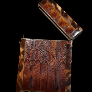 Porte-cartes en écaille de tortue antique et en bakélite. Porte-cartes de visite.  Bon état