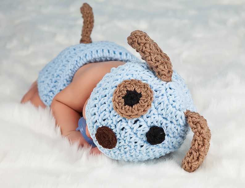 Crochet BLUE or Pink PUPPY Dog Hat and Diaper Cover Set With Etsy