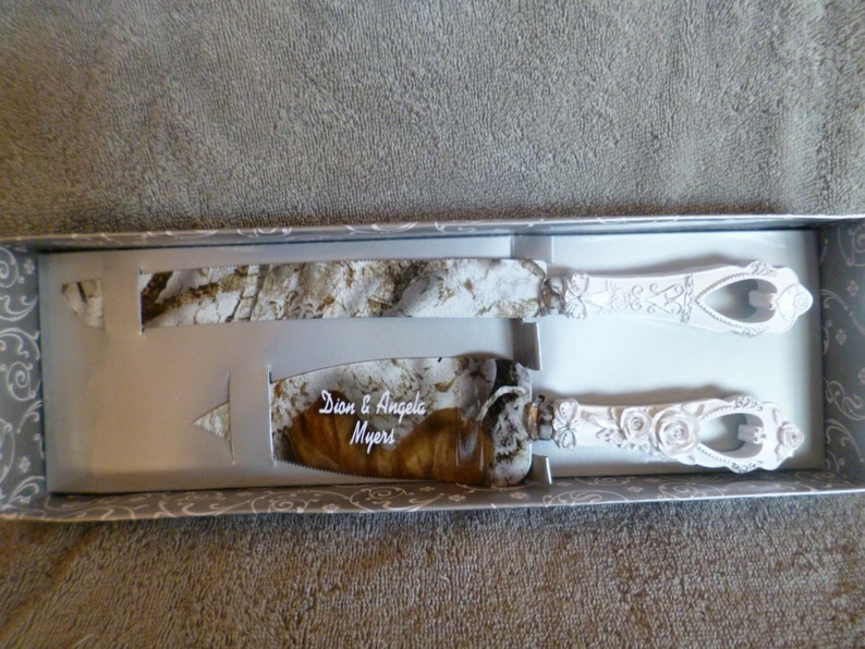 Rustic wedding Camo wedding cake knife and serving set in