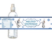 Digital frozen olaf melted snowman Printable Birthday party water bottle labels