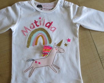 Birthday shirt unicorn, girls, children, t-shirt, unicorn shirt, birthday, number, name, rainbow, gift, by MillaLouise