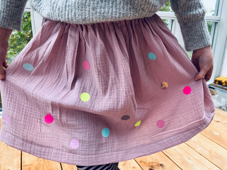 Falda niña muselina, falda muselina, falda muselina, muselina, falda confeti, falda lunares colores, confeti, falda brillo, muselina rosa, rosa viejo imagen 5
