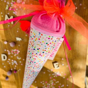 Schultüte Konfetti Musselin Schultüte Stoff Schultüte Mädchen Schultüte Punkte,Schultüte Tüll, Schultüte rosa Schultüte Regenbogen, Konfetti