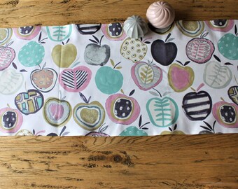 Table runner spring, tablecloth coffee and cake decoration muffin cupcake tart guests decorative fabric, table runner apple, apple fabric