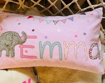 Kissen mit Namen Kissenbezug Kissen Geburt Baby Kissenhülle Kissen personalisiert Nameskissen Kuschelkissen Kinderkissen Kissen Elefant