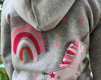 Veste de survêtement pour fille, veste à capuche licorne pour enfant, sweat-shirt avec capuche licorne, veste de survêtement arc-en-ciel