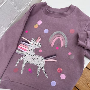 limitiert, nur wenige Stück Sweatjacke Sweatshirt Mädchen Kinder Einhorn Shirt Sweatshirt mit Einhorn, Pulli Einern, Pulli Konfetti Bild 1