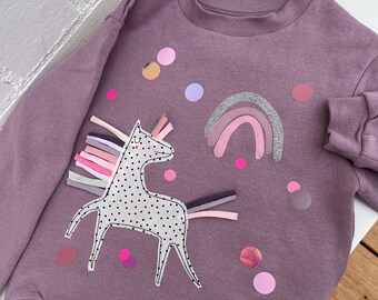 limité, seulement quelques pièces ! Sweat-shirt pour filles, sweat-shirt licorne pour enfants, sweat-shirt avec licorne, pull One, pull confettis