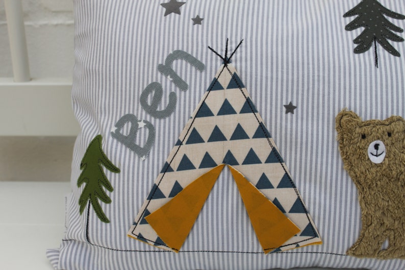 Kissen mit Namen Kissenbezug Kissen Geburt Baby Kissenhülle Kissen personalisiert Tipi Bär Kuschelkissen Kinderkissen Babykissen Bild 4