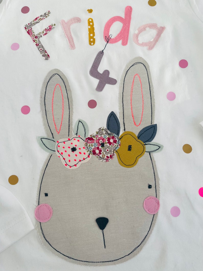 Geburtstagsshirt Kinder,Geburtstagsshirt,Shirt für Mädchen,Shirt mit Name,Shirt mit Zahl, Shirt Hase, Shirt Geburtstag, Hasenshirt, bunny Bild 3