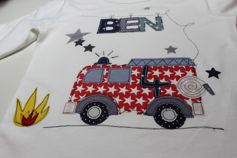 Birthday shirt children, birthday shirt, shirt for boys, shirt fire brigade, fire engine, shirt with name, shirt with number, Milla Louise image 3