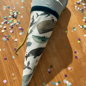 School cone Sibling school cone Muslin school cone Fabric school cone Boys school cone Whales, Whale school cone, Sugar cone individually personalized