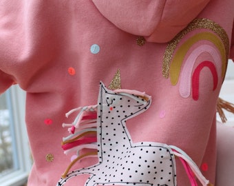 Veste de survêtement pour fille, veste à capuche licorne pour enfant, sweat-shirt avec capuche licorne, veste de survêtement arc-en-ciel