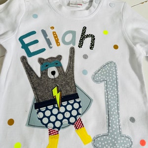 Geburtstagsshirt Kinder,Geburtstagsshirt,Shirt für Jungs,Shirt mit Name,Shirt mit Zahl, Shirt Superheld, Shirt Bär, Superheldenshirt,Bären