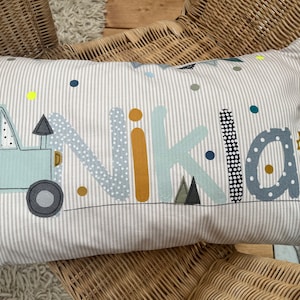 Pillow with name pillow cover pillow birth baby pillow case pillow personalized name pillow cuddly pillow children's pillow pillow tractor image 1