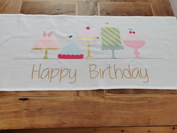 Table runner, tablecloth, middle cloth, party decoration, birthday, children's birthday, happy birthday, children's birthday cake, cake, table setting