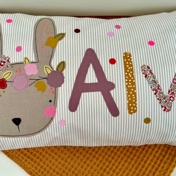 Kissen mit Namen Kissenbezug Kissen Geburt Baby Kissenhülle Kissen personalisiert Kuschelkissen Kinderkissen Kissen Hase Hasenkissen