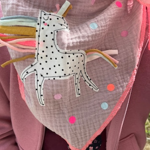 Children's neckerchief muslin, muslin cloth, muslin scarf, unicorn cloth, gift, confetti, glitter, muslin pink, cloth spring, summer,