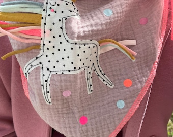 Children's neckerchief muslin, muslin cloth, muslin scarf, unicorn cloth, gift, confetti, glitter, muslin pink, cloth spring, summer,