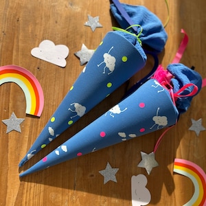 Cône d'école Cône d'école pour frères et sœurs Cône d'école en mousseline Cône d'école en tissu Cône d'école pour filles Nuages, cône de consolation, cône de bonbons Maternelle, Jersey