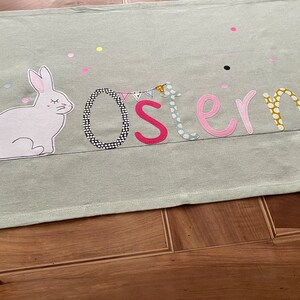 short delivery time table runner Easter, tablecloth Easter, spring, Easter decoration, mint, rabbit image 5