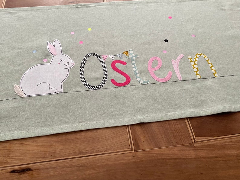 short delivery time table runner Easter, tablecloth Easter, spring, Easter decoration, mint, rabbit image 5