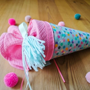 Cône d'école pour frères et sœurs, cône de bonbons, cône de consolation, cône d'école en mousseline, tissu, rentrée scolaire, confettis colorés, maternelle