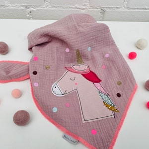 Children's scarf muslin, muslin cloth, muslin scarf, cloth unicorn, gift, confetti, glitter, muslin pink, cloth autumn